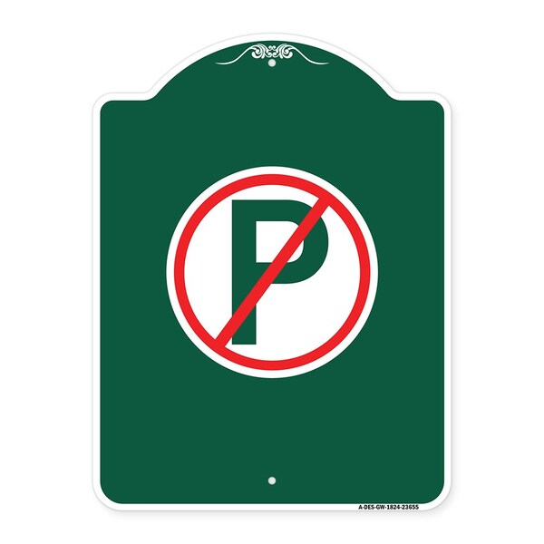 Signmission Designer Series Sign-No Parking, Green & White Aluminum Architectural Sign, 18" x 24", GW-1824-23655 A-DES-GW-1824-23655 - main